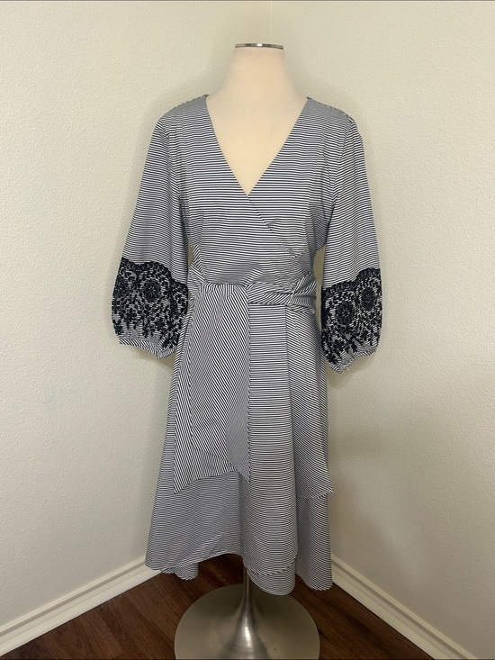 Calvin Klein Dresses & Skirts - Gorgeous Calvin Klein Wrap Dress with Embroidered Sleeves Black & White 10